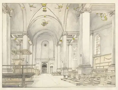 View of the Nave of the Nieuwe Kerk, Haarlem, Looking West by Pieter Jansz Saenredam, 1650 — digital art print download