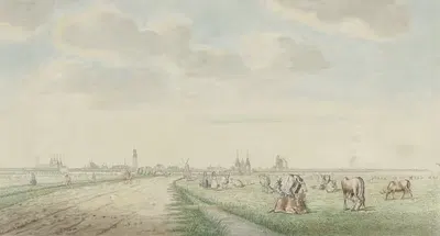 Gezicht op Kampen van de landzijde by Pieter Remmers, 1770 - 1810 — digital art print download