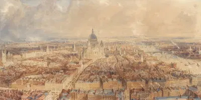 View of London from the steeple of St Bride's Church, Fleet Street, looking east towards St Paul's Cathedral by Thomas…