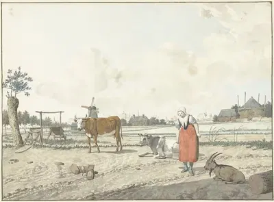 Пейзаж с крестьянкой и скотом by В. Бартолтс, 1700 - 1800 — digital art print download