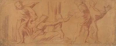 Group of Figures, Child Begging in Center by Альфред Джордж Стивенс — digital art print download