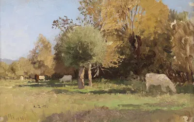 Летний пейзаж с коровами by Альфред Цофф, 1891 — digital art print download