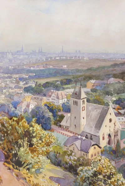 Sievering mit Blick über Wien by Anton Reckziegel — digital art print download
