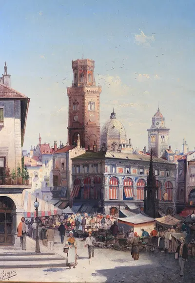 Marktplatz in Bologna by August Von Siegen — digital art print download