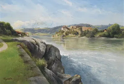 Руины замка на берегу реки by Карл Франц Эмануэль Хаунольд — digital art print download