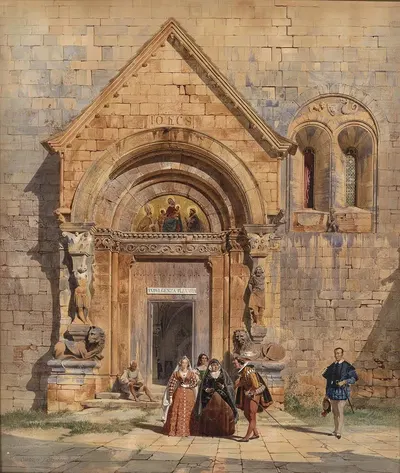 Церковный портал и группа людей by Карл Фридрих Генрих Вернер, 1842 — digital art print download
