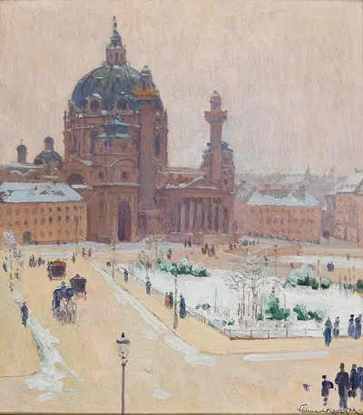 Church of St. Charles in winter by Carl Moll — digital art print download