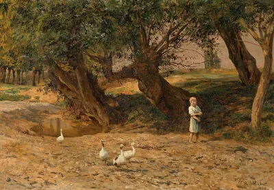 Маленькая гусыня под ивами by Карл Рудольф Хубер, 1889 — digital art print download