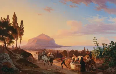 Путешественники у источника в Палермо by Карл Вильгельм Гётцлофф — digital art print download