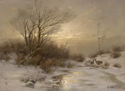 Rehe in Winterlandschaft by Désiré Thomassin — digital art print download