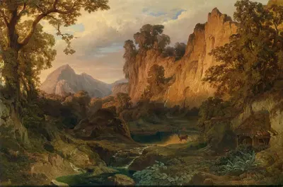 Романтический пейзаж в вечернем свете by Эдмунд фон Вёрндле, 1859 — digital art print download