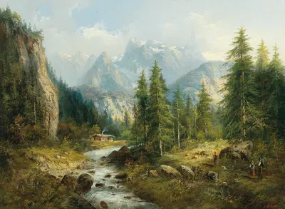 Горный пейзаж с декоративными фигурами by Эдуард Бём — digital art print download