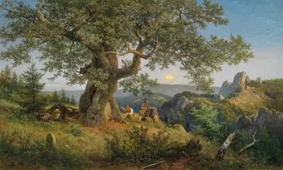 Schmuggler unter einer alten Eiche bei Mondaufgang by Eduard Leonhardi, 1897 — digital art print download