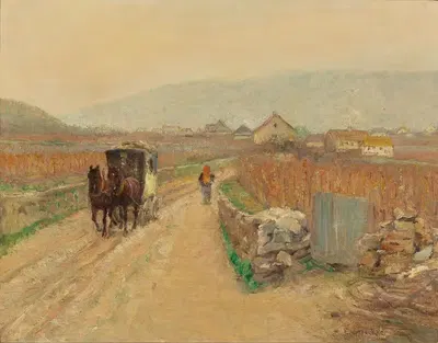 Coach on a Village Road by Emil Strecker — digital art print download