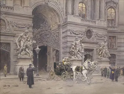 Франц Иосиф в своей карете, выходящий из замка by Эрнст Гранер, 1912 — digital art print download