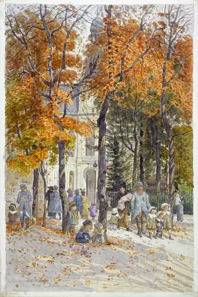 Площадь школ и сквер мэрии XIV округа by Феликс Брар, 1915 — digital art print download