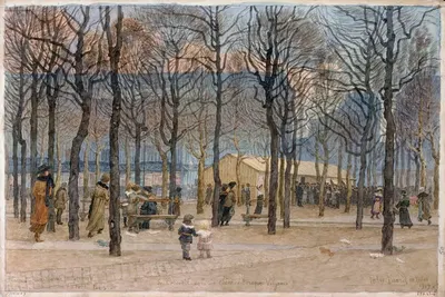Площадь рынка Монруж (XIVº) Париж by Феликс Брар, 1919 — digital art print download