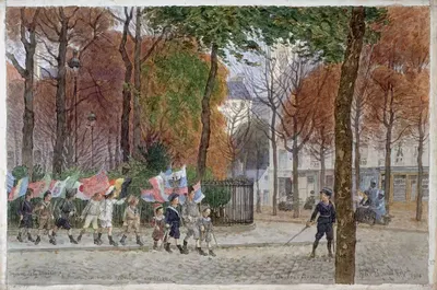 Сквер у мэрии, улица Мутон Дюверне и улица Буллар by Феликс Брар, 1916 — digital art print download