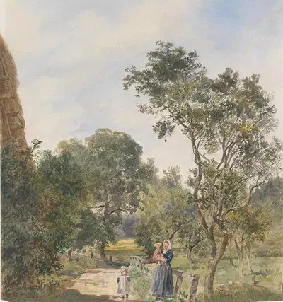 Женщина с двумя детьми в парковой местности by Франц Альт, 1883 — digital art print download