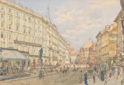 Грабен в Вене с фонтаном Леопольда by Франц Альт, 1878 — digital art print download