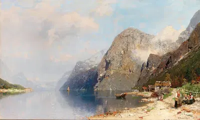 A fjord landscape by Georg Anton Rasmussen — digital art print download