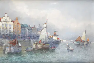Голландская портовая сцена by Георг Фишхоф — digital art print download