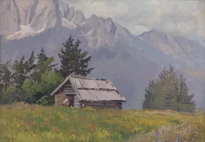 Hütte auf der Waucha-Alm by Georg Holub, 1910 — digital art print download