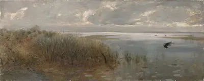 Озёрный пейзаж в окрестностях Неаполя by Джузеппе Де Ниттис, c1866 — digital art print download