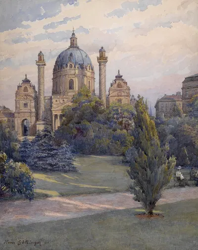 Karlsplatz und Karlskirche by Hans Götzinger, 1913 — digital art print download