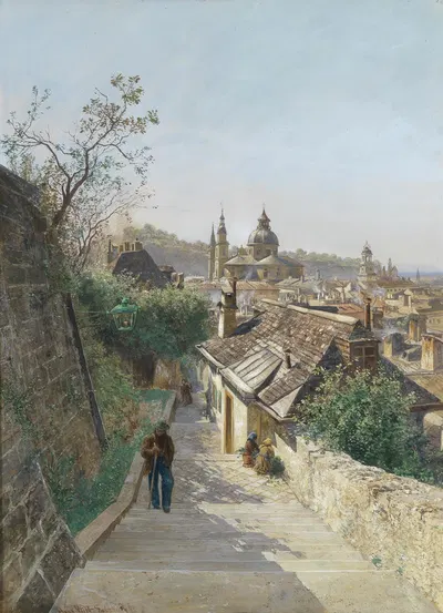 Blick auf die Salzburger Altstadt von der Nonnbergstiege by Hans Wilt, 1890 — digital art print download