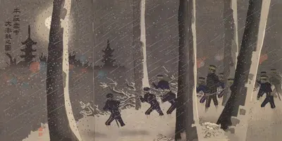 Великая яростная битва в снегу у Нюцзуаня by Кобаяси Киёчика, 1895 — digital art print download