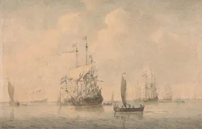 Военные корабли готовятся к выходу из якорной стоянки by Доминик Серрес, 1782 — digital art print download