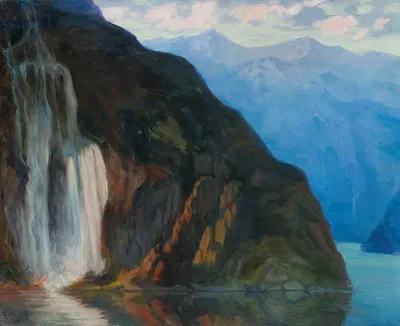 Landscape with a waterfall by Kazimierz Stabrowski, 1928 — digital art print download