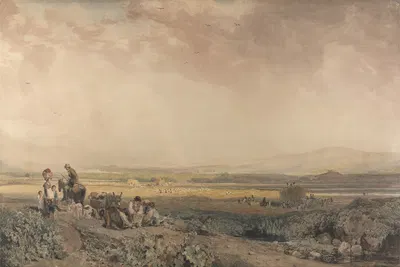 Harvesters in Landscape in Sussex by Peter DeWint — digital art print download