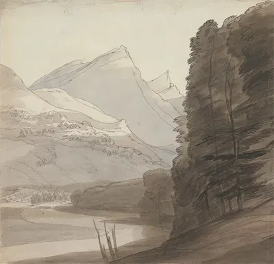 On the Side of the Rhine near the Source, Light Coming from the Right by Francis Towne — digital art print download