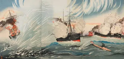 Сайкё-мару в жесткой борьбе у острова Хайян by Кобаяси Киёчика, 1894 — digital art print download