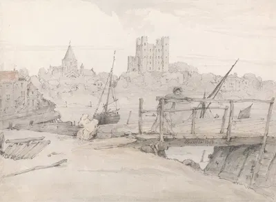 Southeast View of Rochester Castle and the Cathedral by François Louis Thomas Francia, 1808 — digital art print download