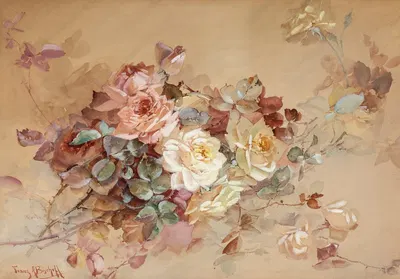 Pink and Yellow Roses by Франц Бишофф — digital art print download