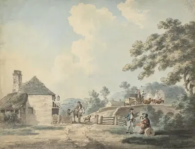The Toll-house with a Coach Crossing the Bridge by Samuel Howitt — digital art print download