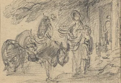 Figures and horses near a doorway by Gainsborough Dupont — digital art print download