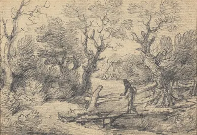 Landscape with figure on a footbridge by Gainsborough Dupont — digital art print download