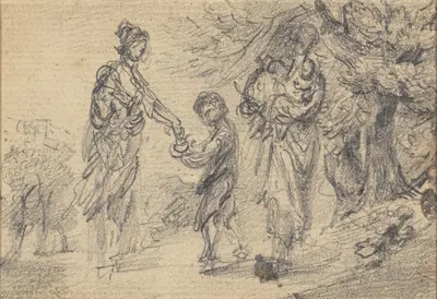 Landscape with two women and child by Gainsborough Dupont — digital art print download
