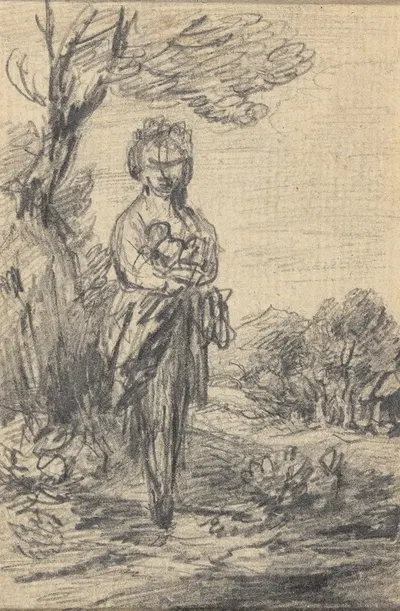 Standing female figure in a landscape by Гейнсборо Дюпон — digital art print download