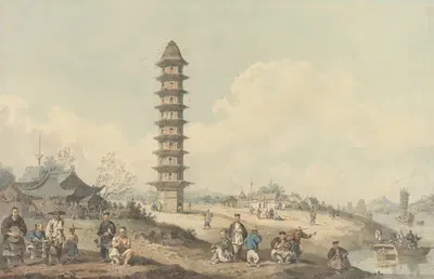 Город Линь Цинь, Шаньдун, с видом на Великий канал by Уильям Александр, 1795 — digital art print download