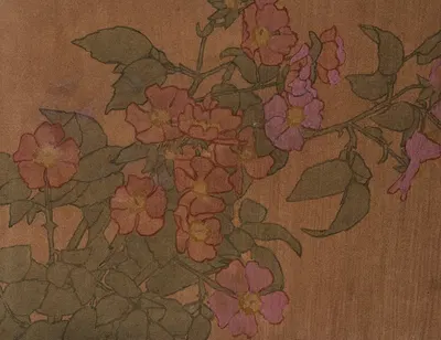 Pink Roses on Terracotta Color Ground by Ханна Боргер Овербек — digital art print download