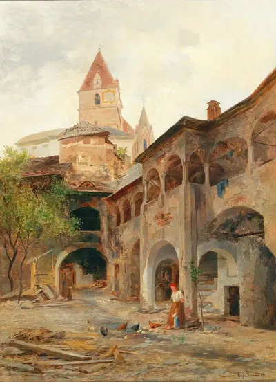 A view of the Theissenhoferhof in Weissenkirchen by Hugo Darnaut — digital art print download