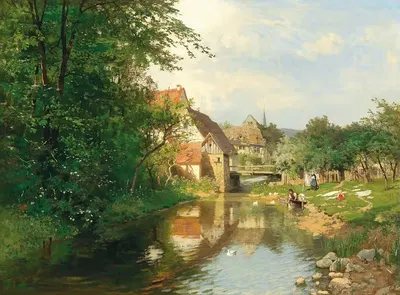 A village by the river by Hugo Darnaut — digital art print download