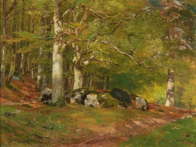 Woodland Scene with Deer by Hugo Darnaut — digital art print download