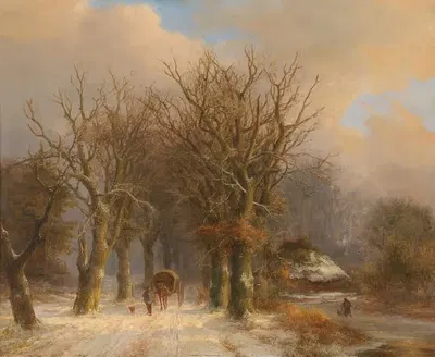 Зимний пейзаж с лошадью и повозкой by Иоганн Бернард Кломбек — digital art print download