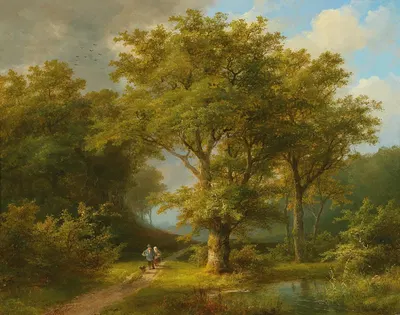 Лесистый пейзаж с крестьянской парой, возвращающейся домой by Иоганн Бернард Кломбек — digital art print download